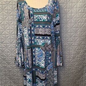 Haani Blue and Green Paisley Long Sleeve Dress